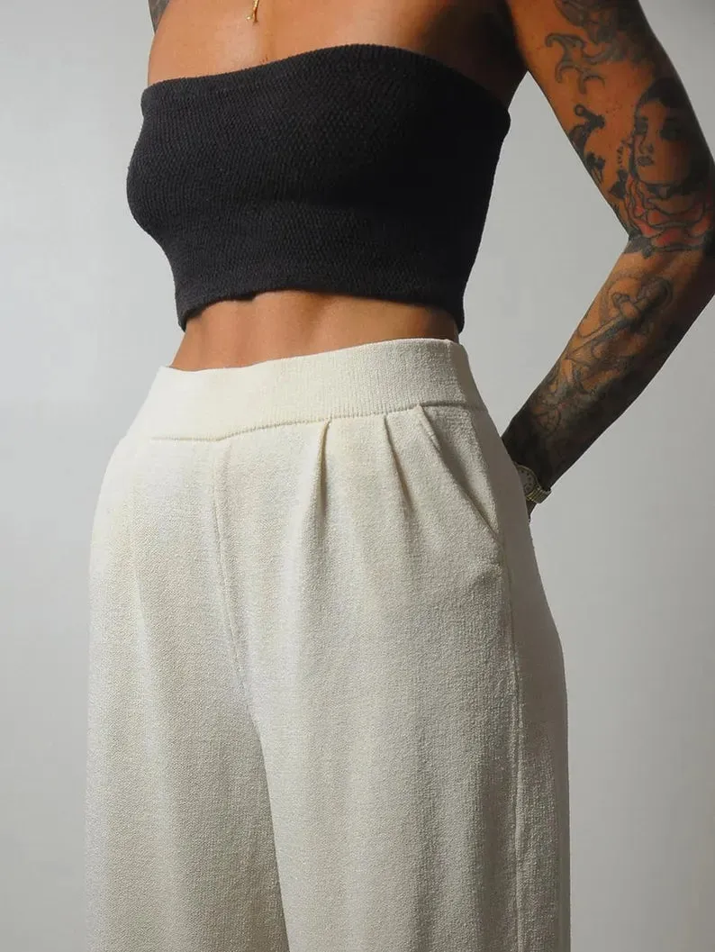 1980's Cream Knit Wide Leg Pant