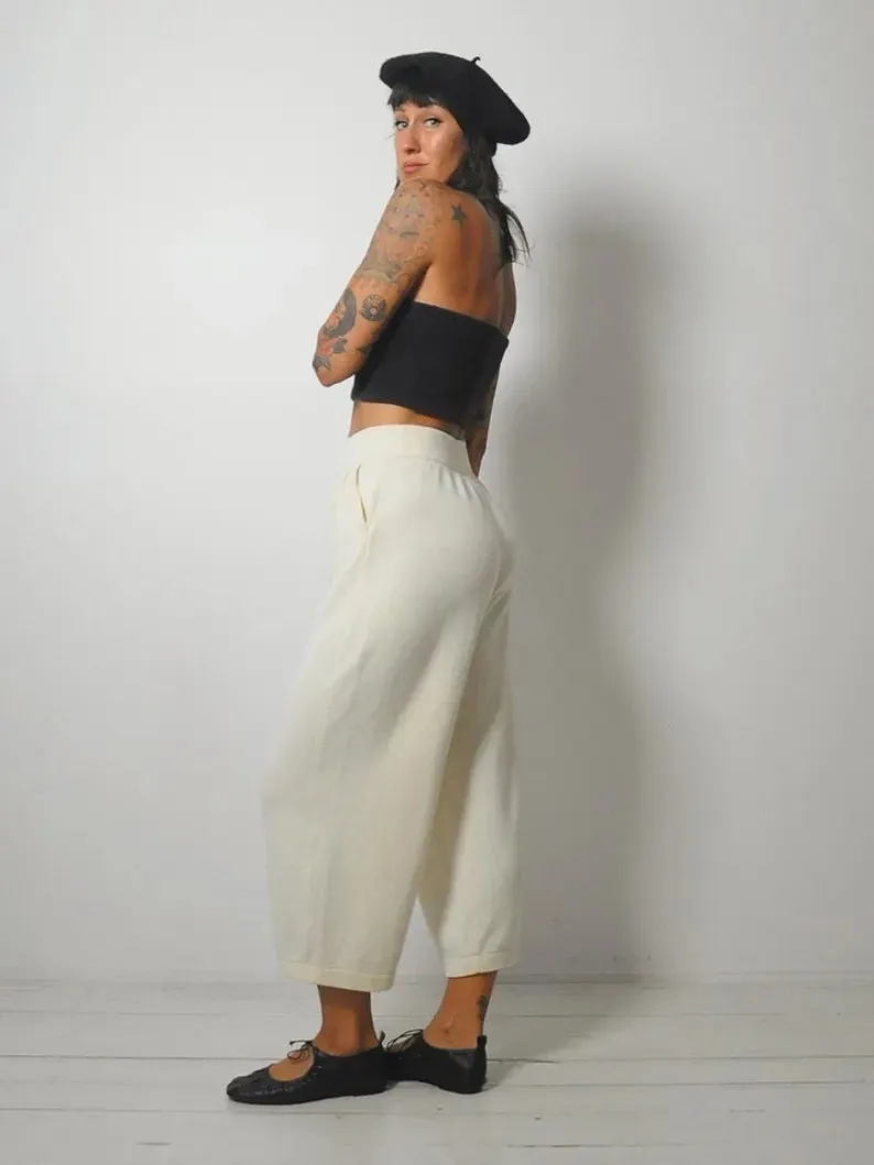 1980's Cream Knit Wide Leg Pant