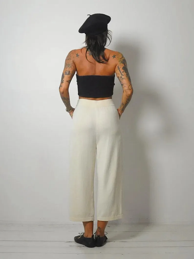 1980's Cream Knit Wide Leg Pant