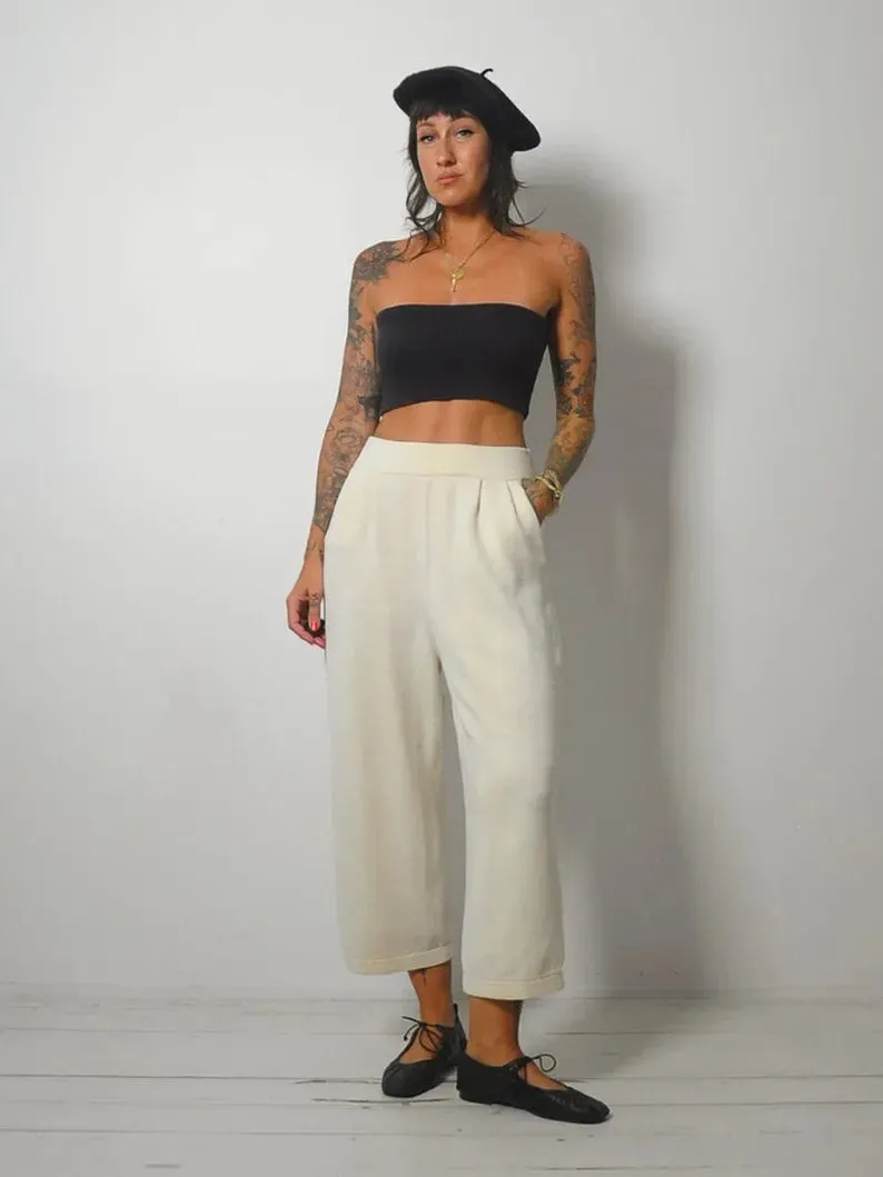 1980's Cream Knit Wide Leg Pant