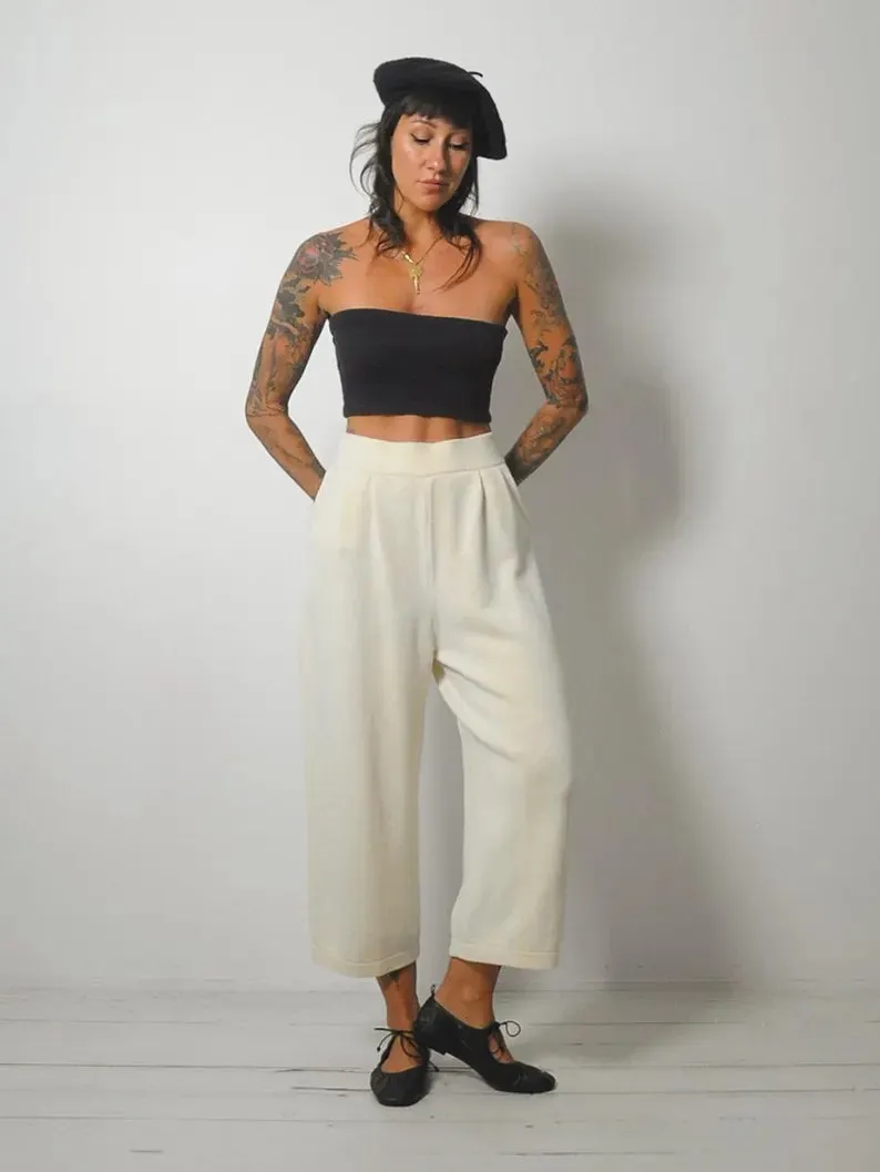 1980's Cream Knit Wide Leg Pant