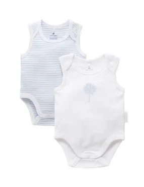 2 Pack Singlet Bodysuit - Tree/Melange Stripe