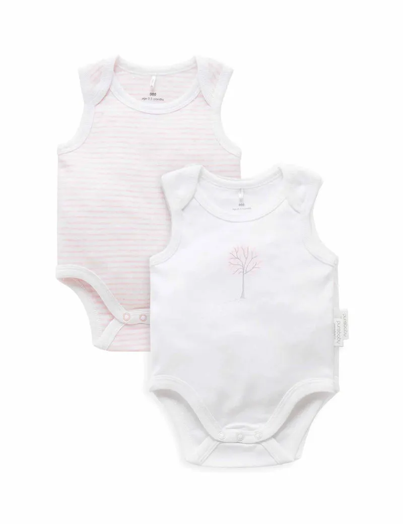 2 Pack Singlet Bodysuit - Tree/Melange Stripe