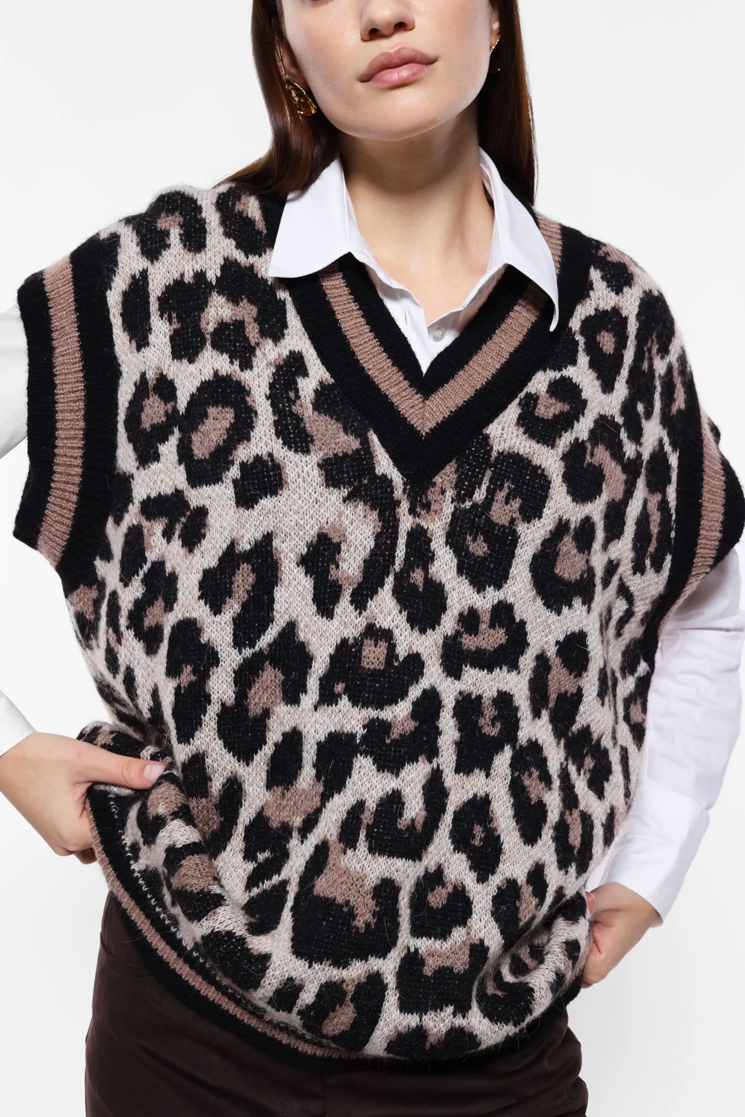 Animal print v-neck vest