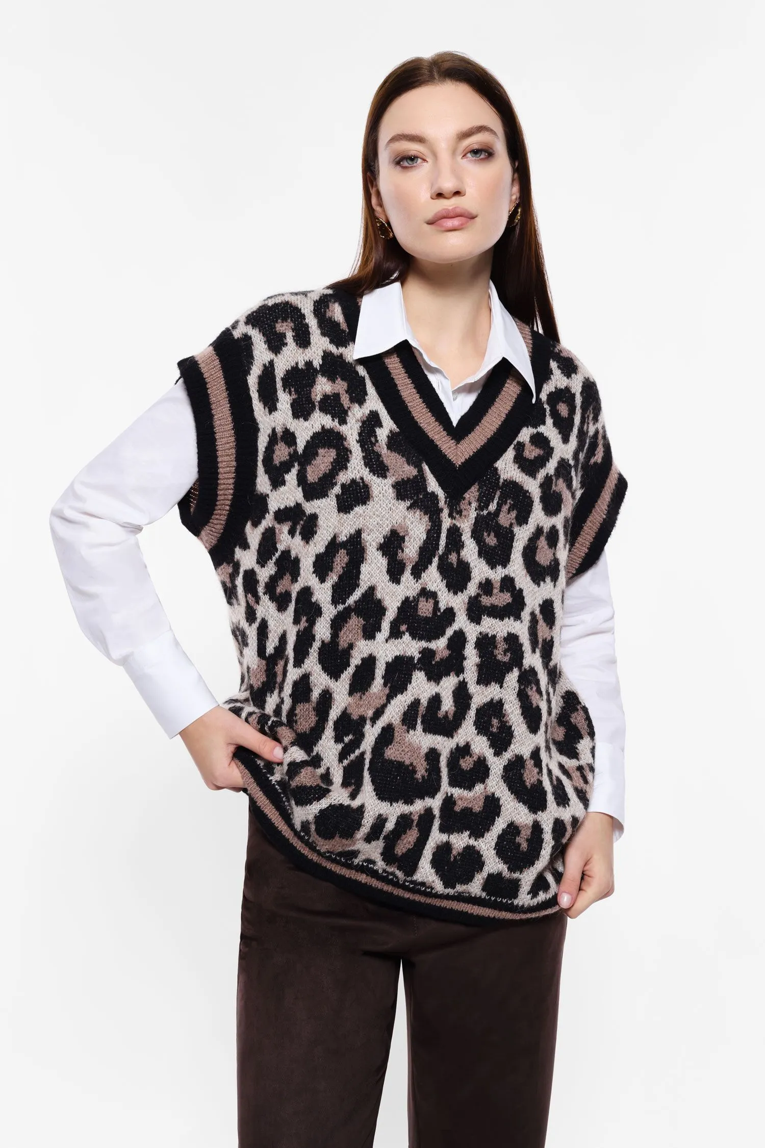 Animal print v-neck vest