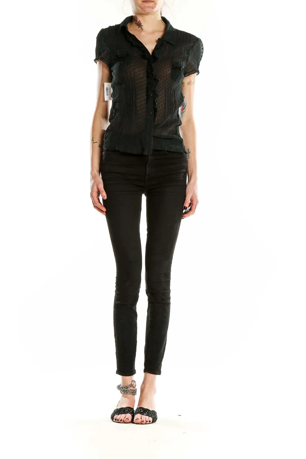 Black Sheer Silk Button-Up Blouse