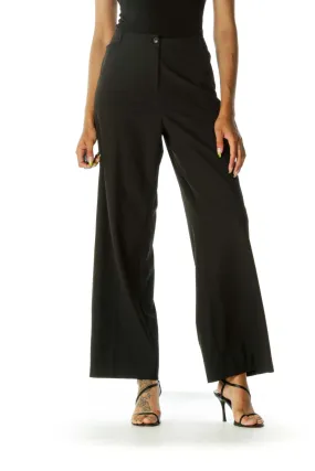 Black Stretch Thin Wide-Leg Front Pockets Slacks