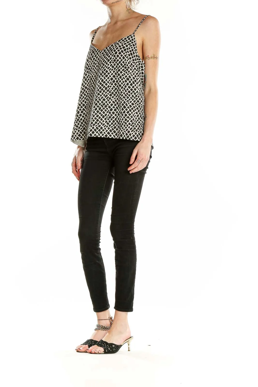 Black White Sleeveless Printed Top