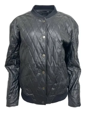 BLK DNM Women's Black Quilted Leather Bomber Jacket 72 Size Small NWT