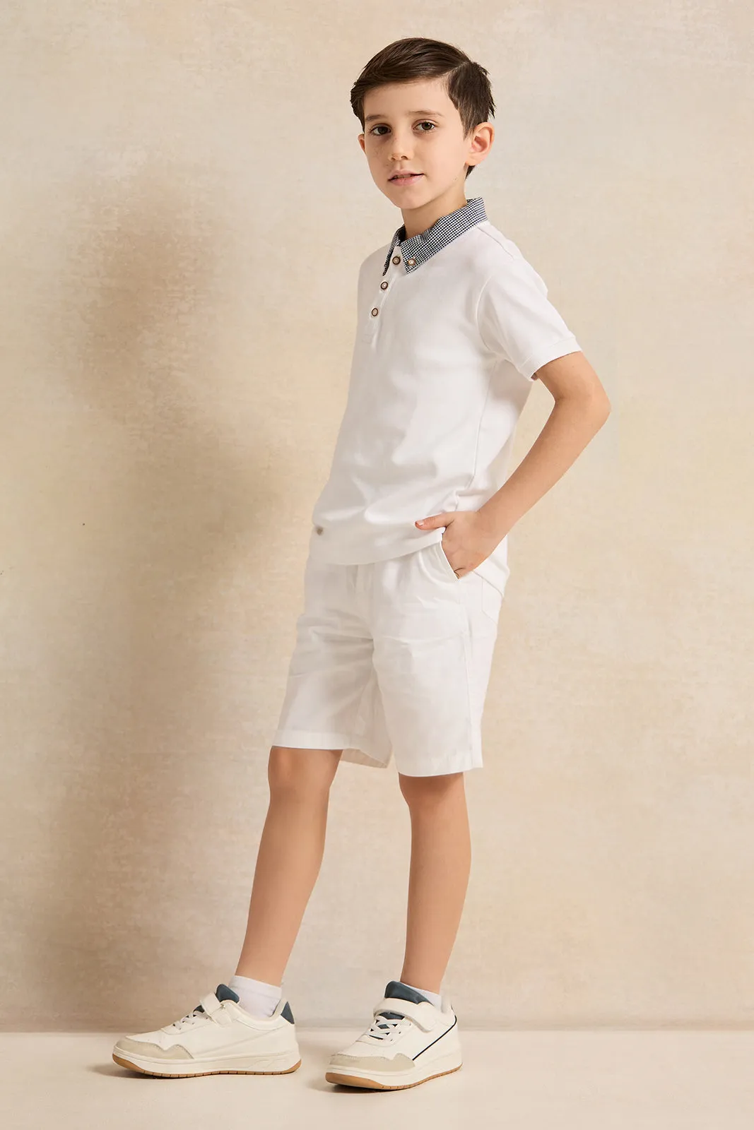 Boys White Pull-on Shorts