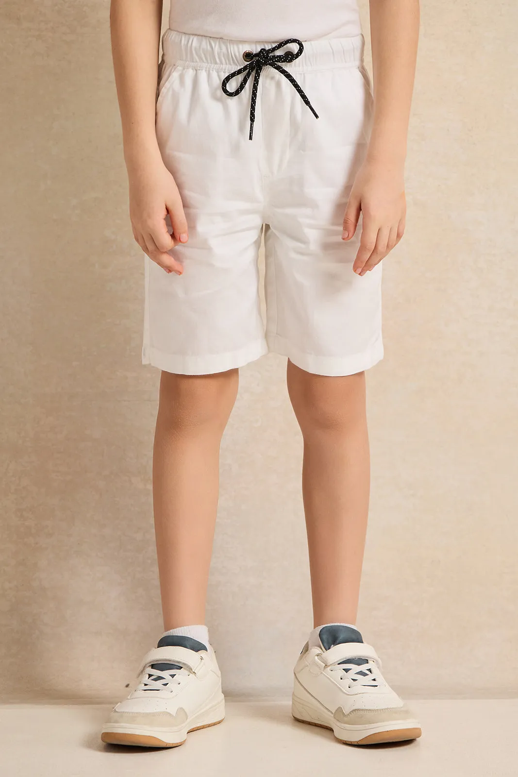 Boys White Pull-on Shorts