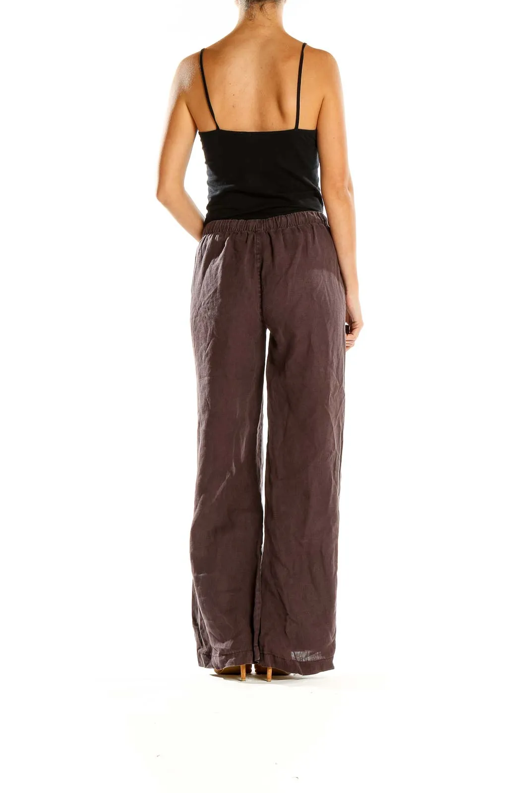 Brown Wide-Leg Linen Pants