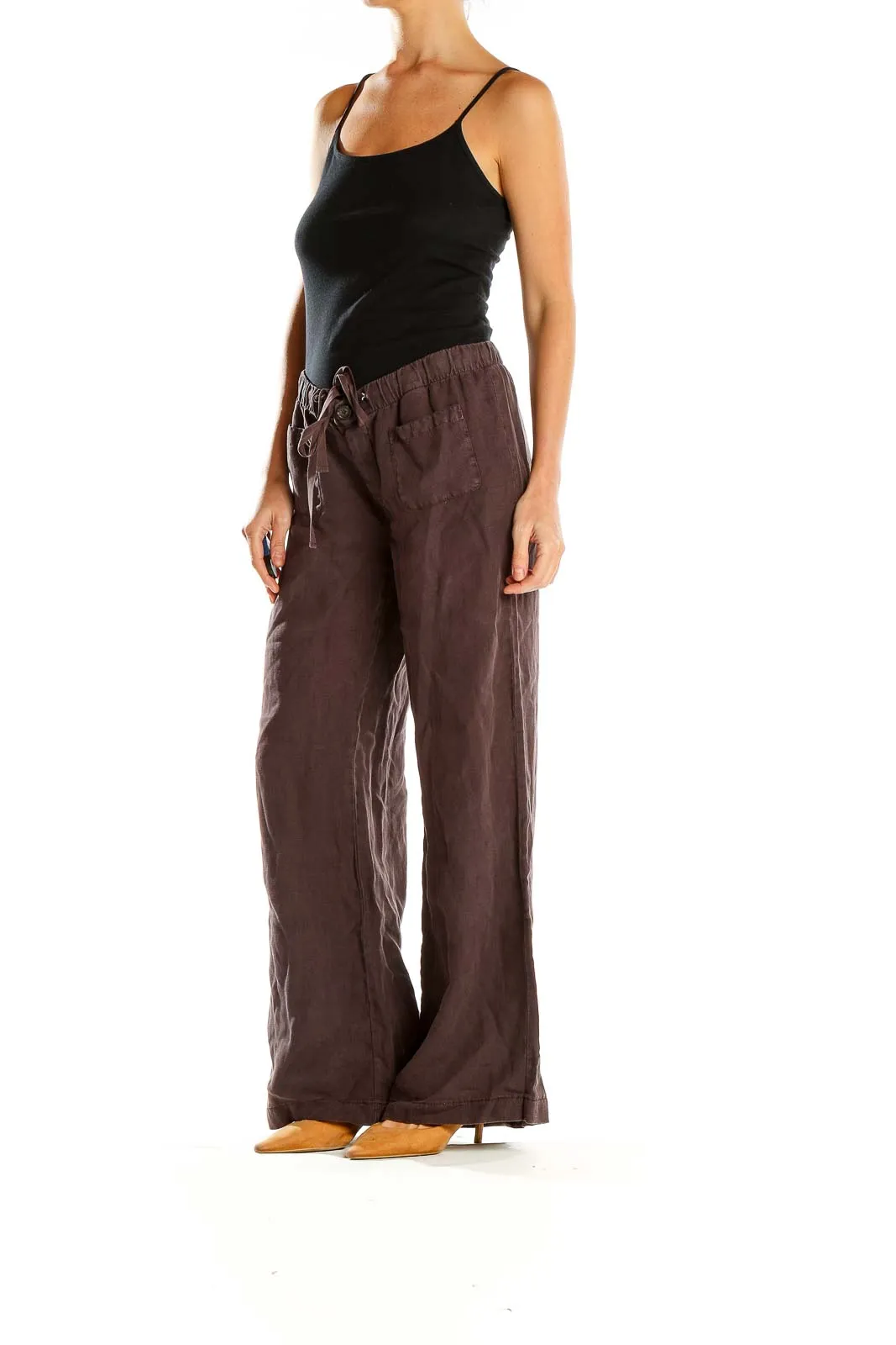 Brown Wide-Leg Linen Pants