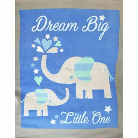 Cute Elephant On Blue Printed Polar Fleece Design 2 - 1.28M Panel