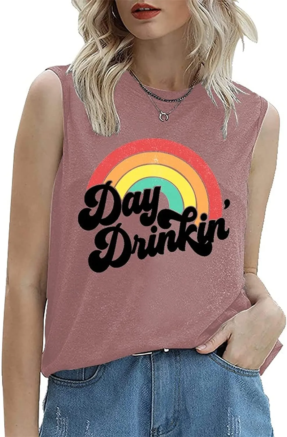 Day Drinkin' Vintage Rainbow Tank Women Funny Summer Shirt