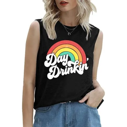 Day Drinkin' Vintage Rainbow Tank Women Funny Summer Shirt