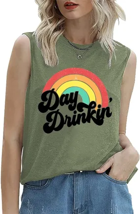 Day Drinkin' Vintage Rainbow Tank Women Funny Summer Shirt