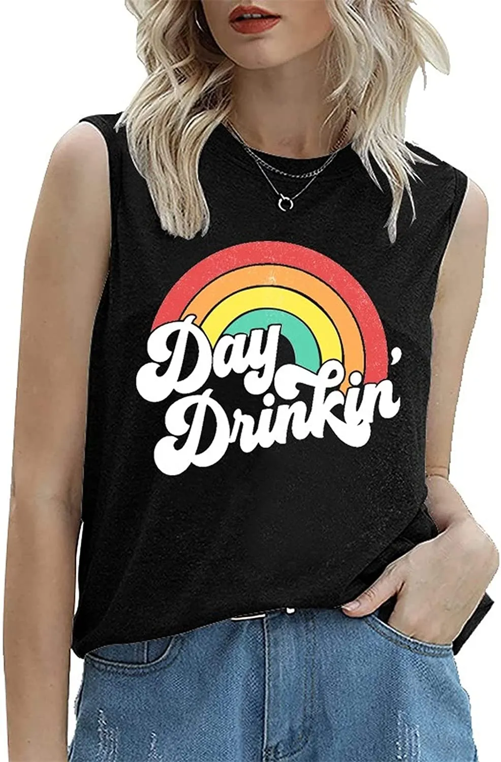 Day Drinkin' Vintage Rainbow Tank Women Funny Summer Shirt