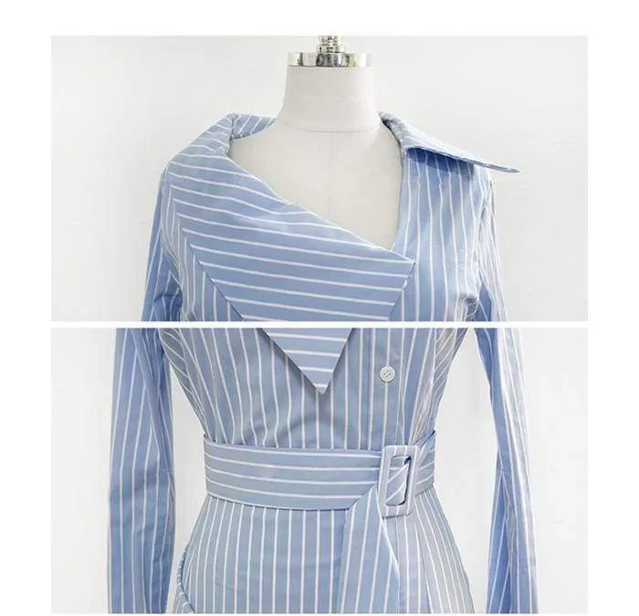 FashionSierra - Lady Elegant Striped Short Dress Long Sleeve Pencil Dress