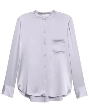 French Lilac Banded Collar Button Up Shirt