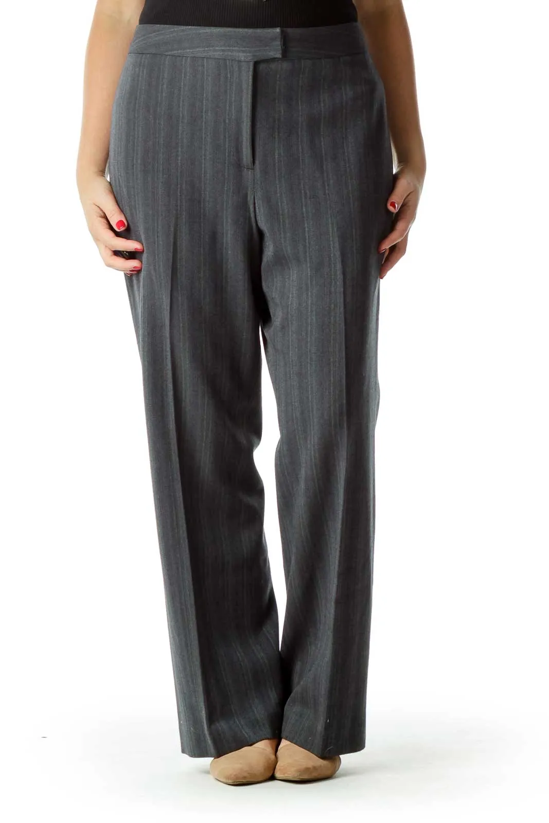 Gray Chevron Print Wide-Leg Slacks