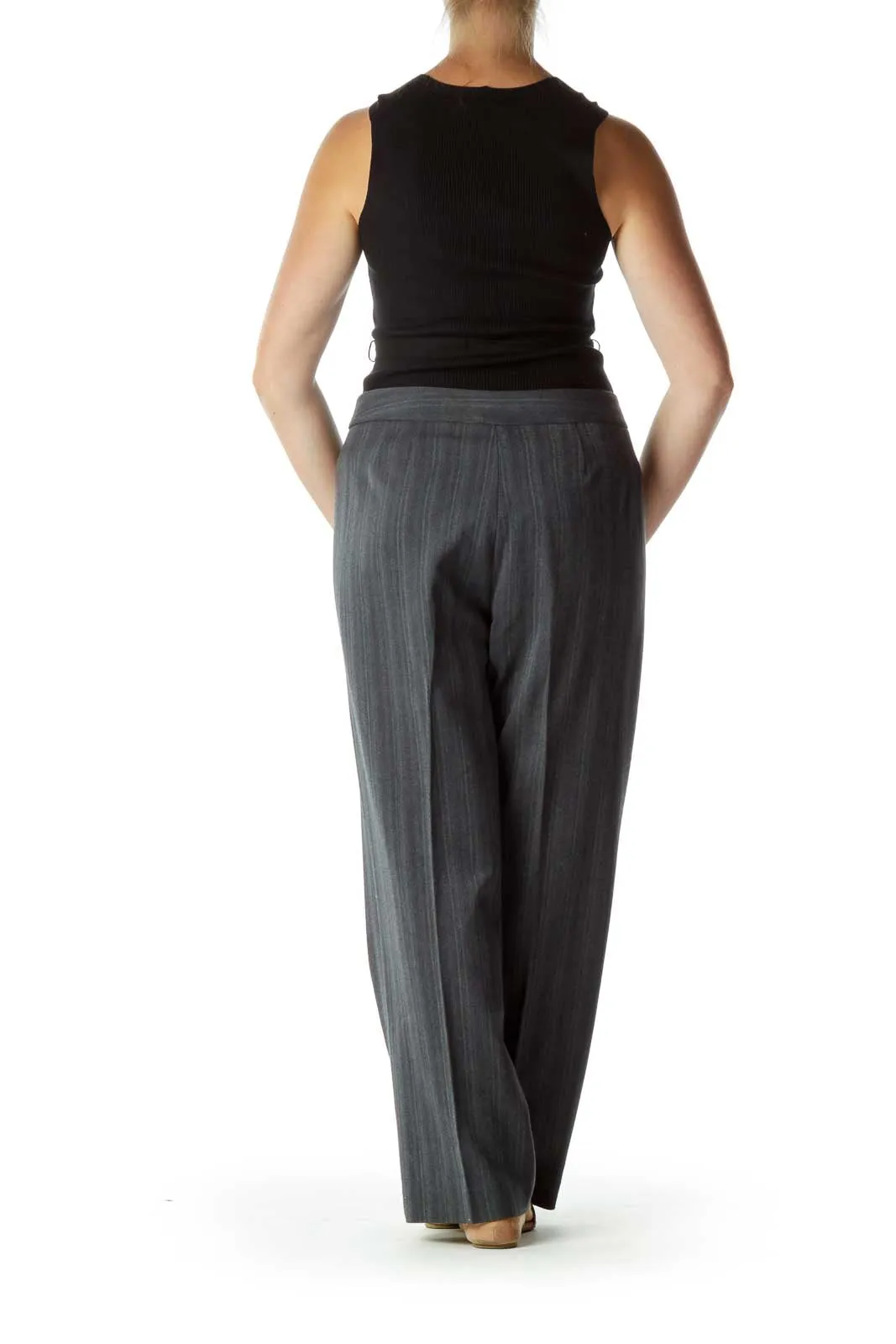 Gray Chevron Print Wide-Leg Slacks