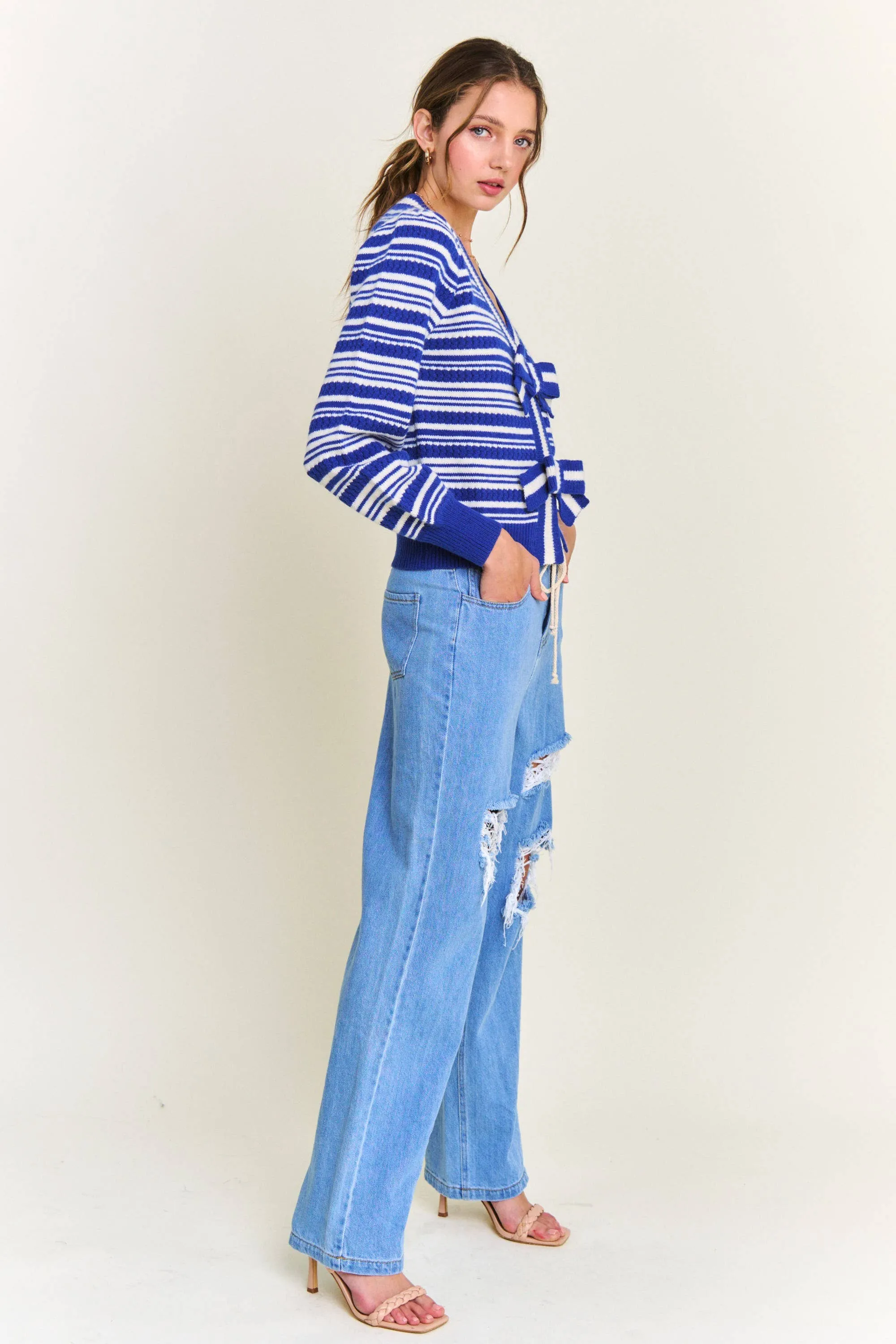 In the Beginning Blue Stripe Knit Cardigan