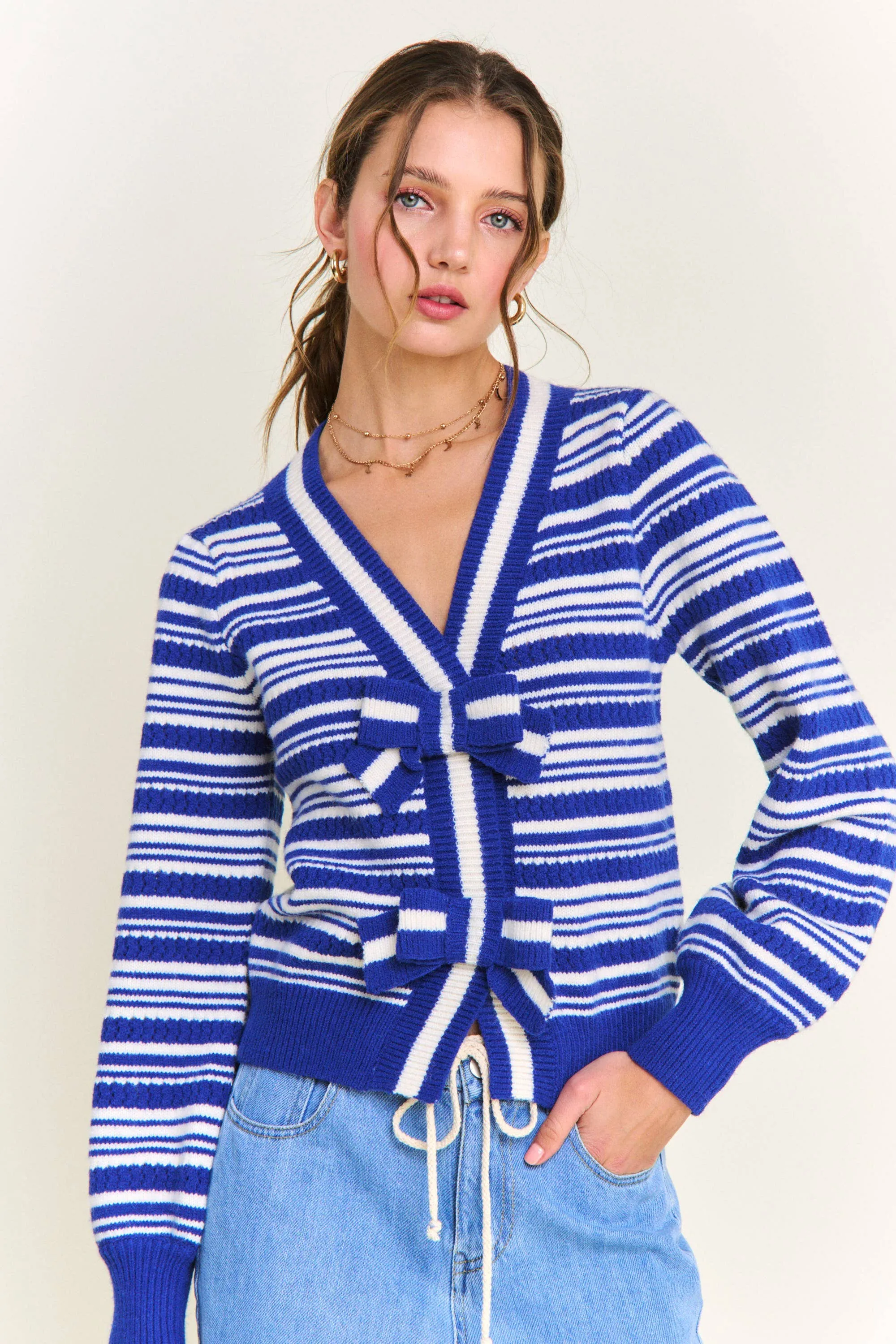 In the Beginning Blue Stripe Knit Cardigan