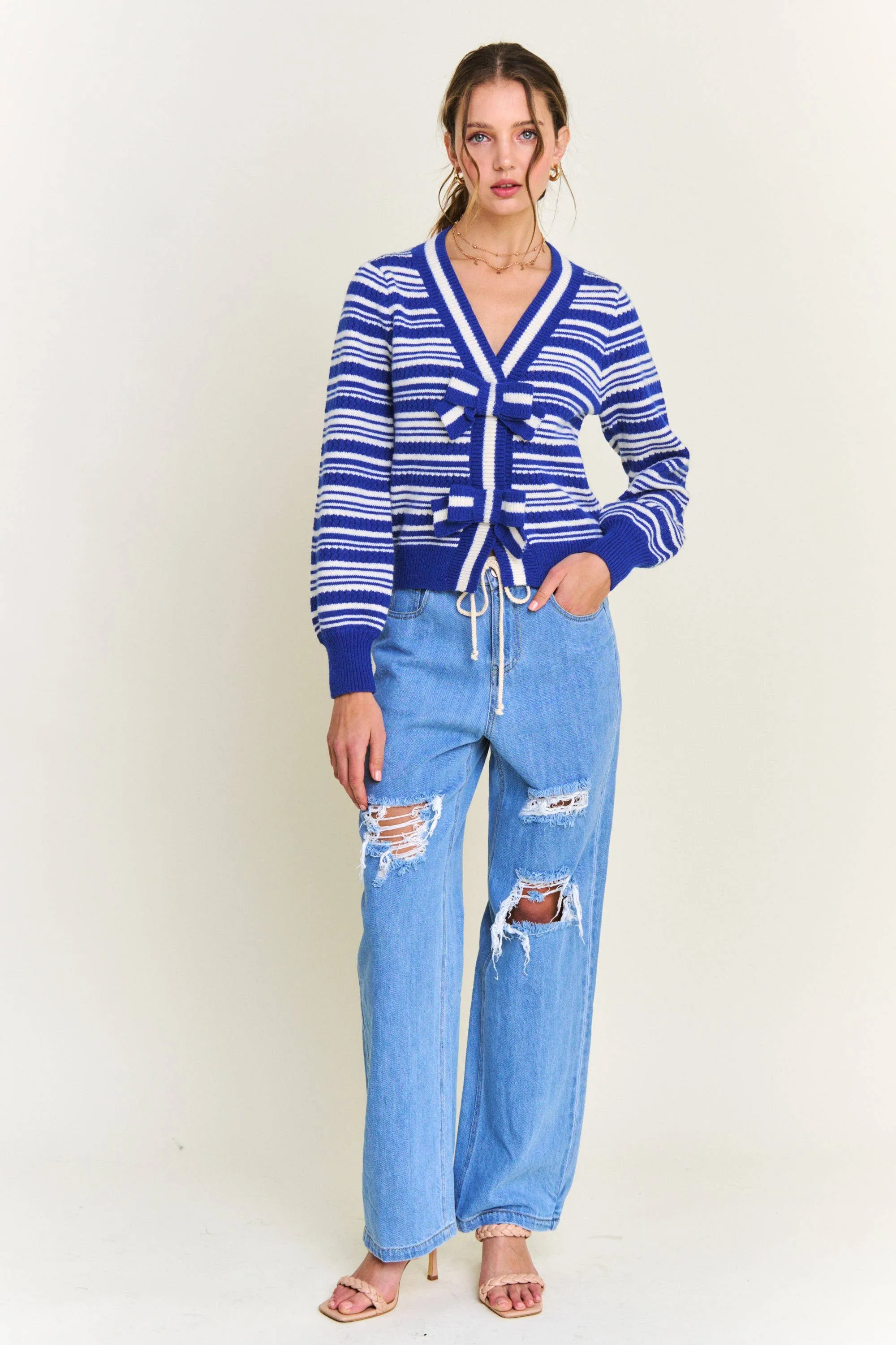 In the Beginning Blue Stripe Knit Cardigan