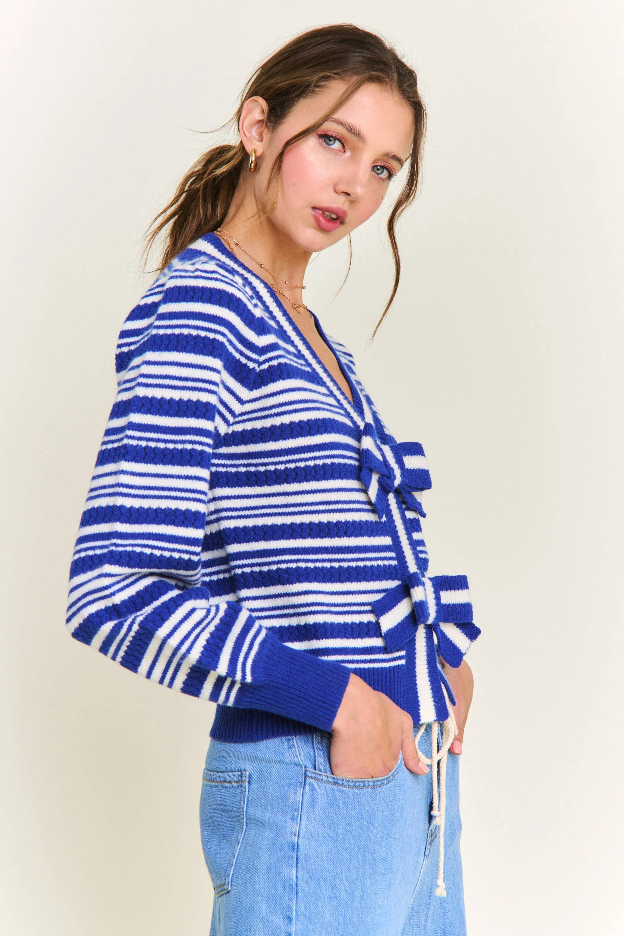 In the Beginning Blue Stripe Knit Cardigan