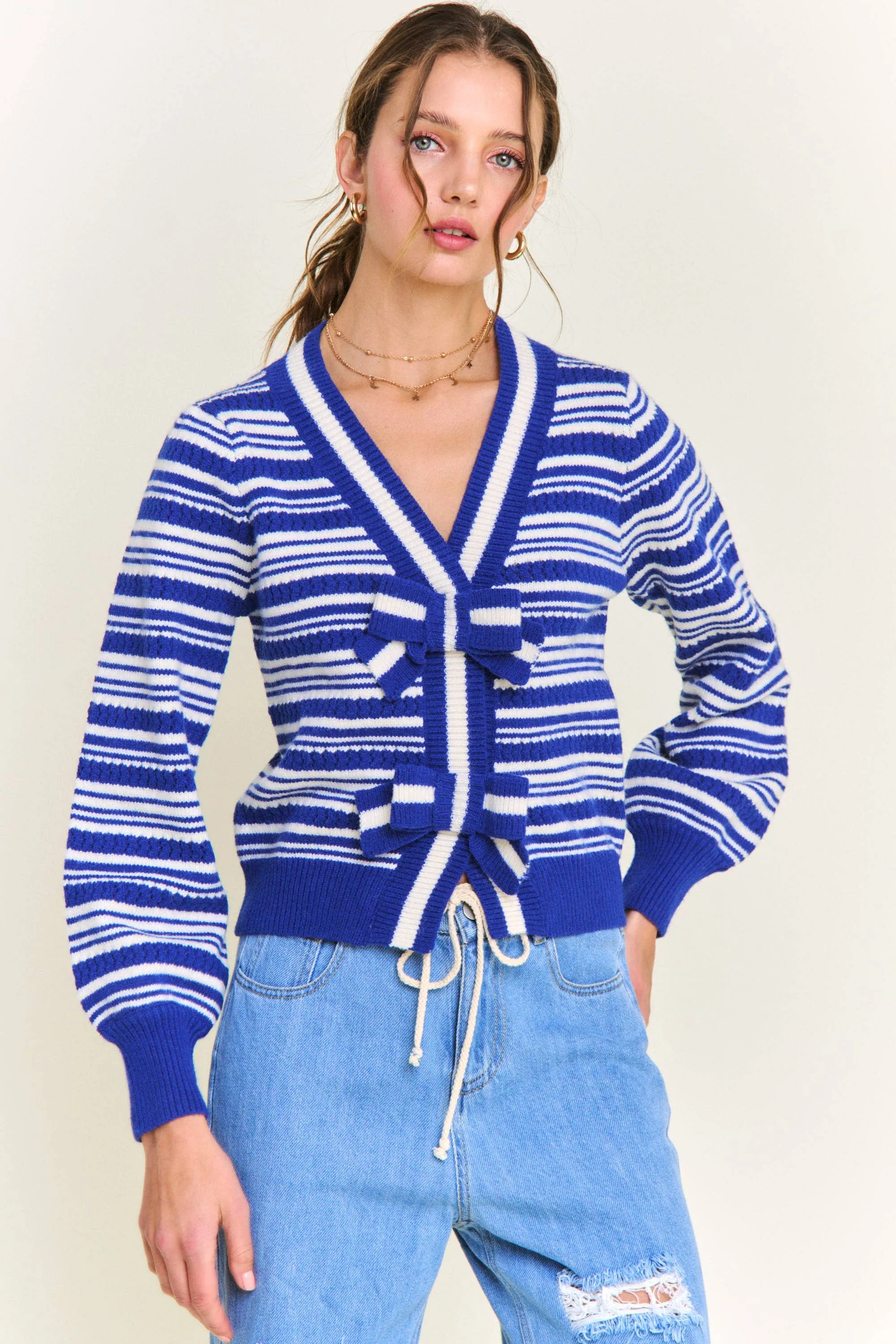 In the Beginning Blue Stripe Knit Cardigan