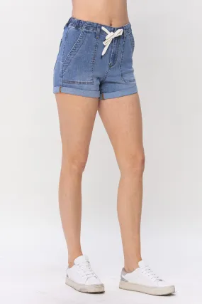 JB COOL DENIM PULL ON DRAWSTRING SHORTS