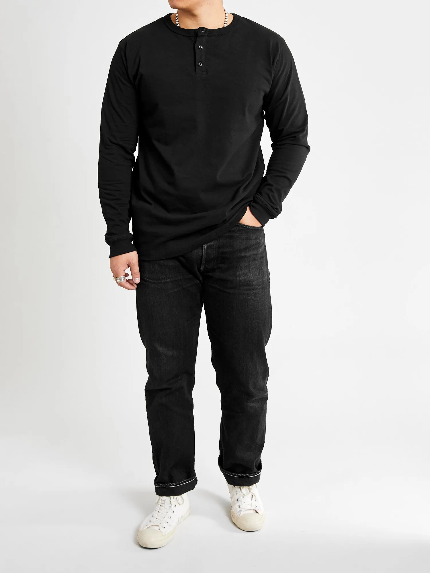 Long Sleeve Henley in Black