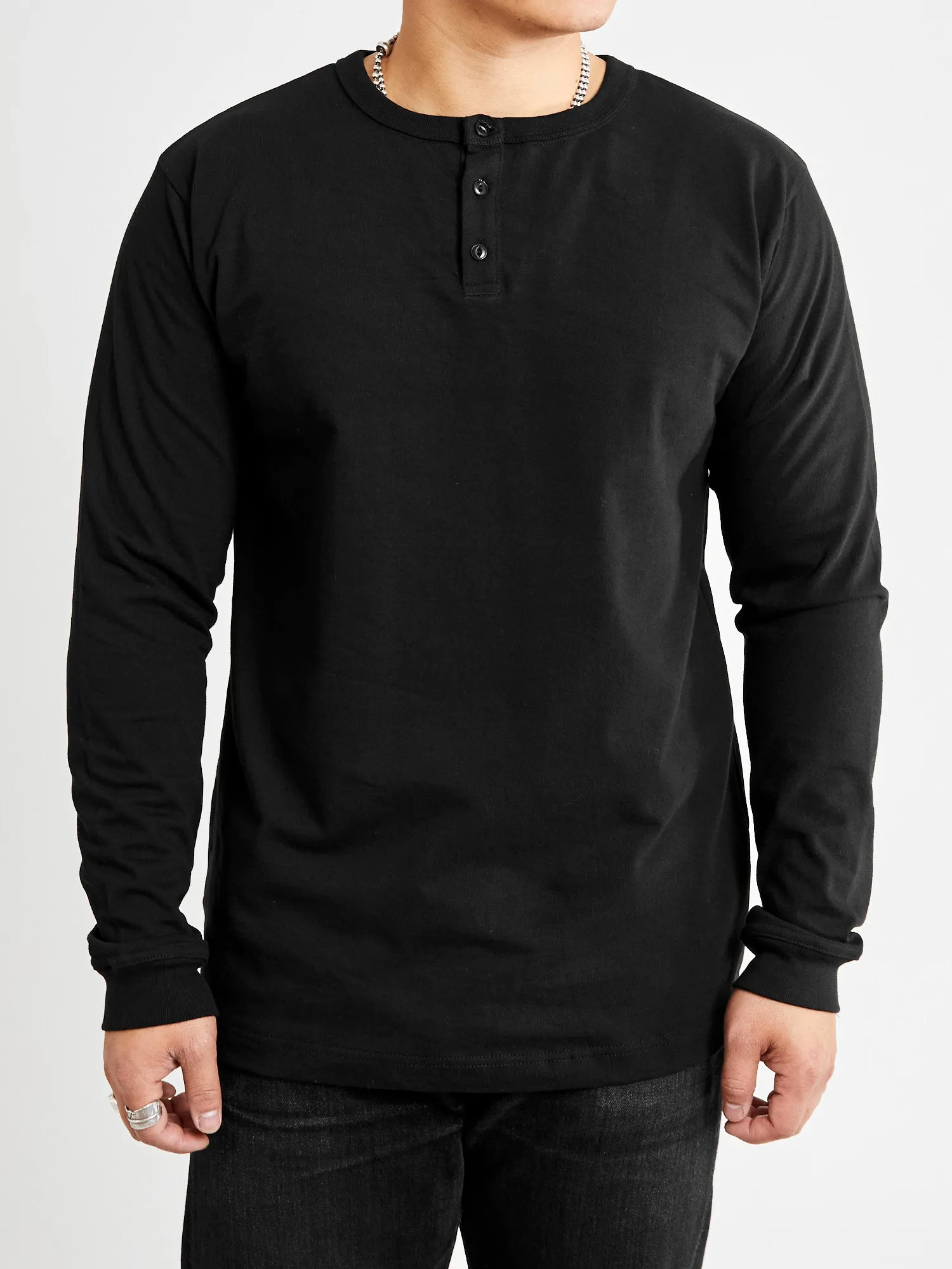 Long Sleeve Henley in Black