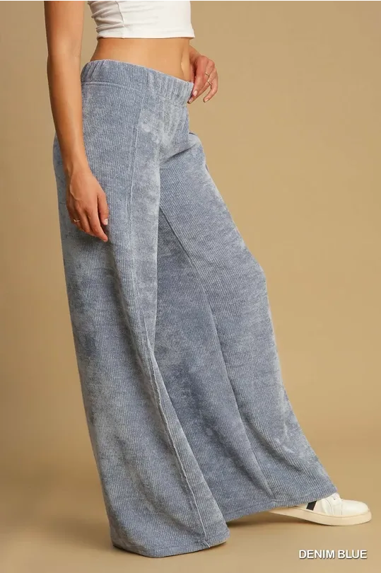 Luxe Knit Wide Leg Pants - Denim