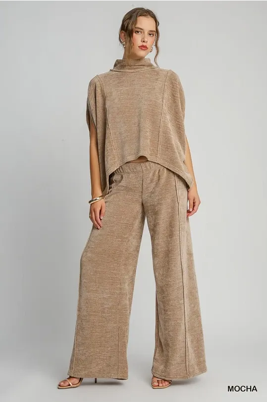 Luxe Knit Wide Leg Pants - Mocha