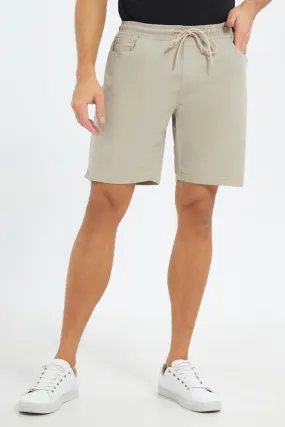 Men Beige Pull On Shorts