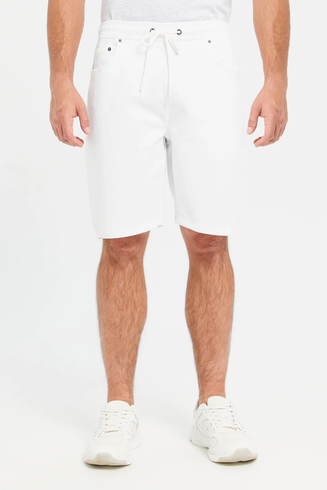 Men White Pull On Knit Shorts