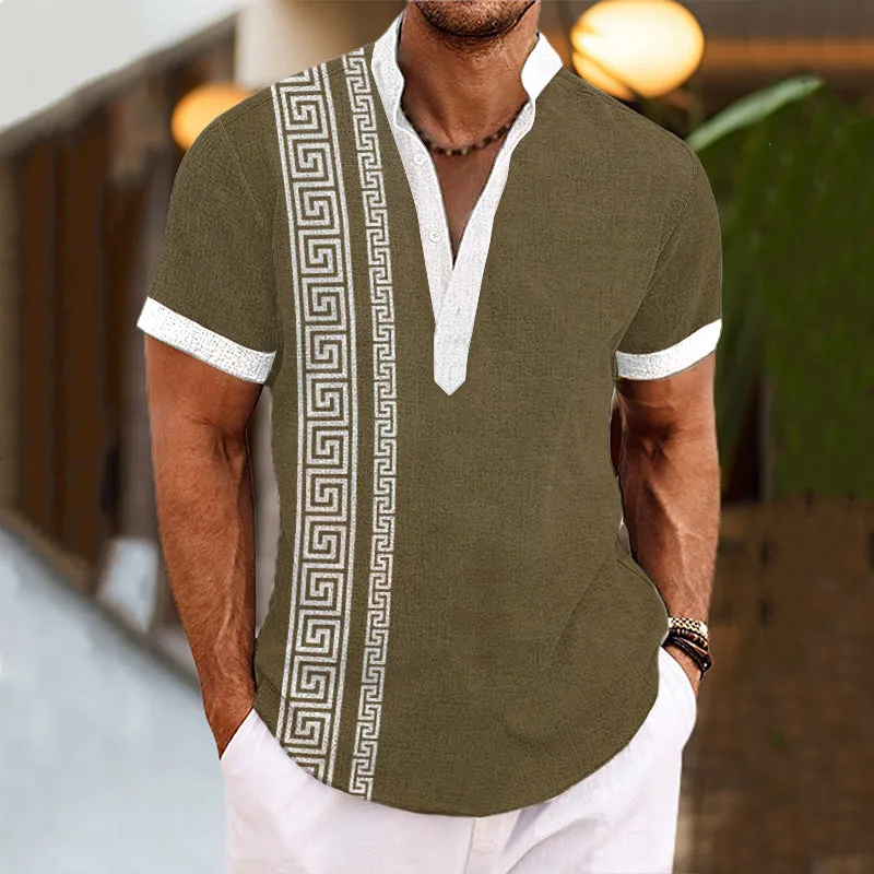 Men's Henley Collar Printed Short Sleeve Shirt 09828437YY