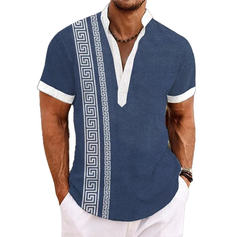 Men's Henley Collar Printed Short Sleeve Shirt 09828437YY