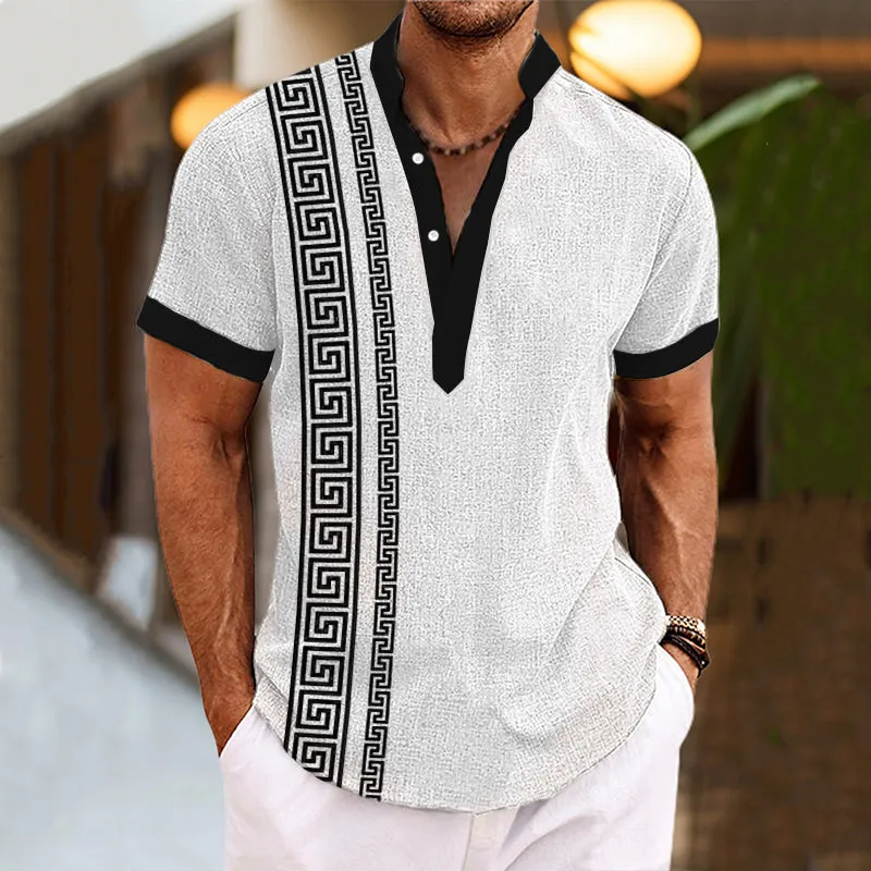 Men's Henley Collar Printed Short Sleeve Shirt 09828437YY