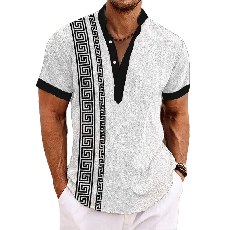 Men's Henley Collar Printed Short Sleeve Shirt 09828437YY