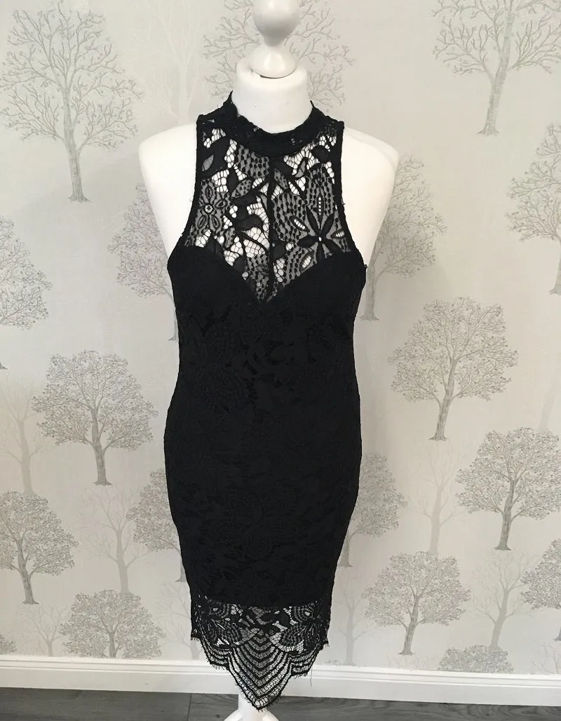 Morgan Black Lace Halterneck Midi Dress