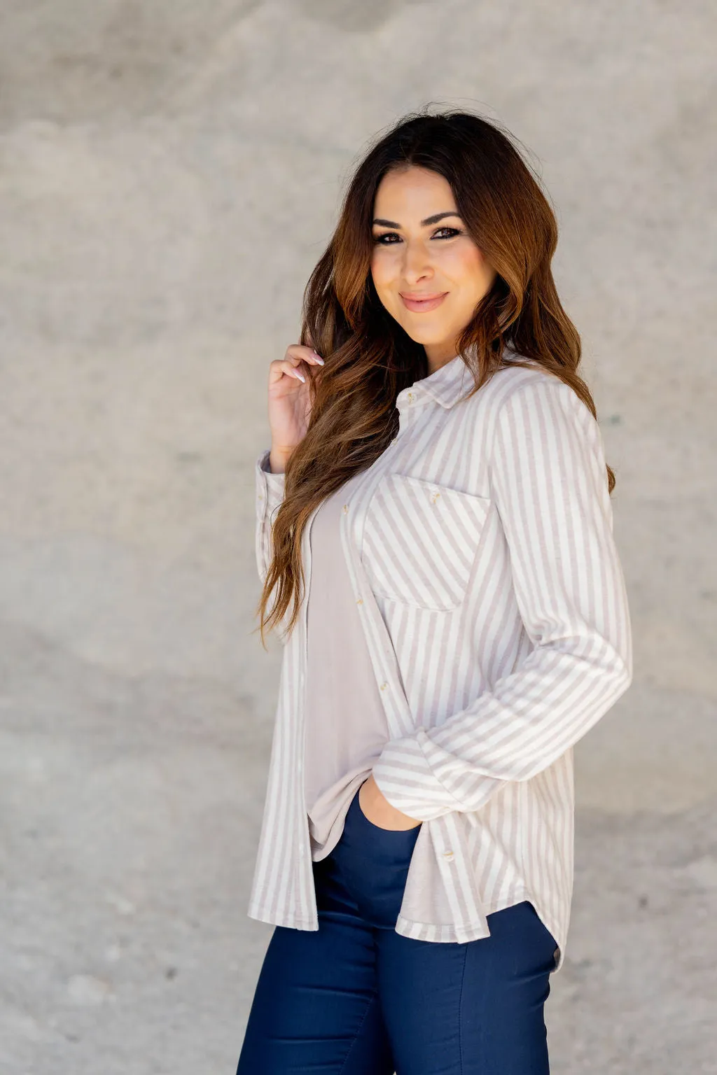 Muted Mixed Stripes Button Up