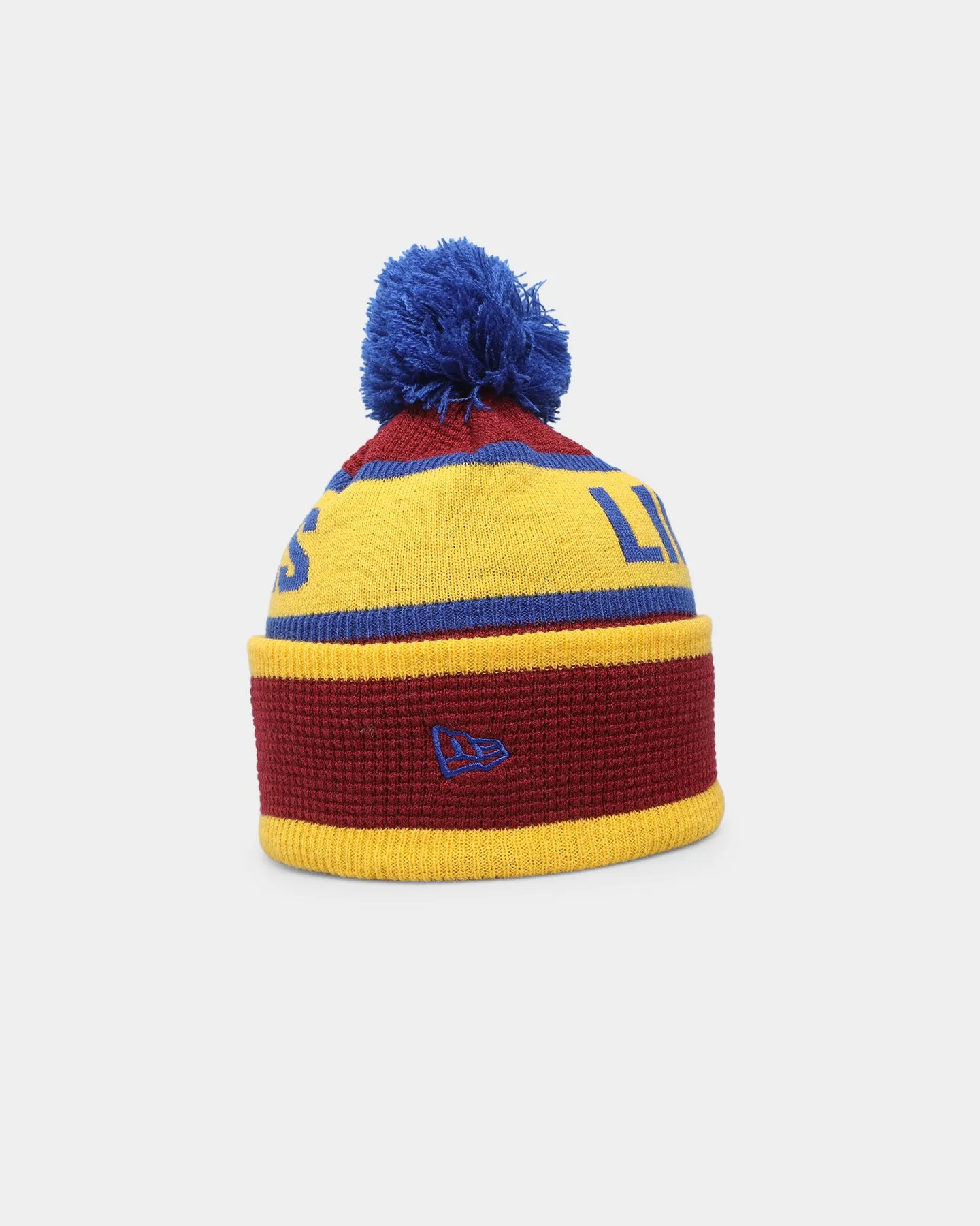 New Era Brisbane Lions 'AFL 2022' Pom Waffle Knit Beanie Dark Red