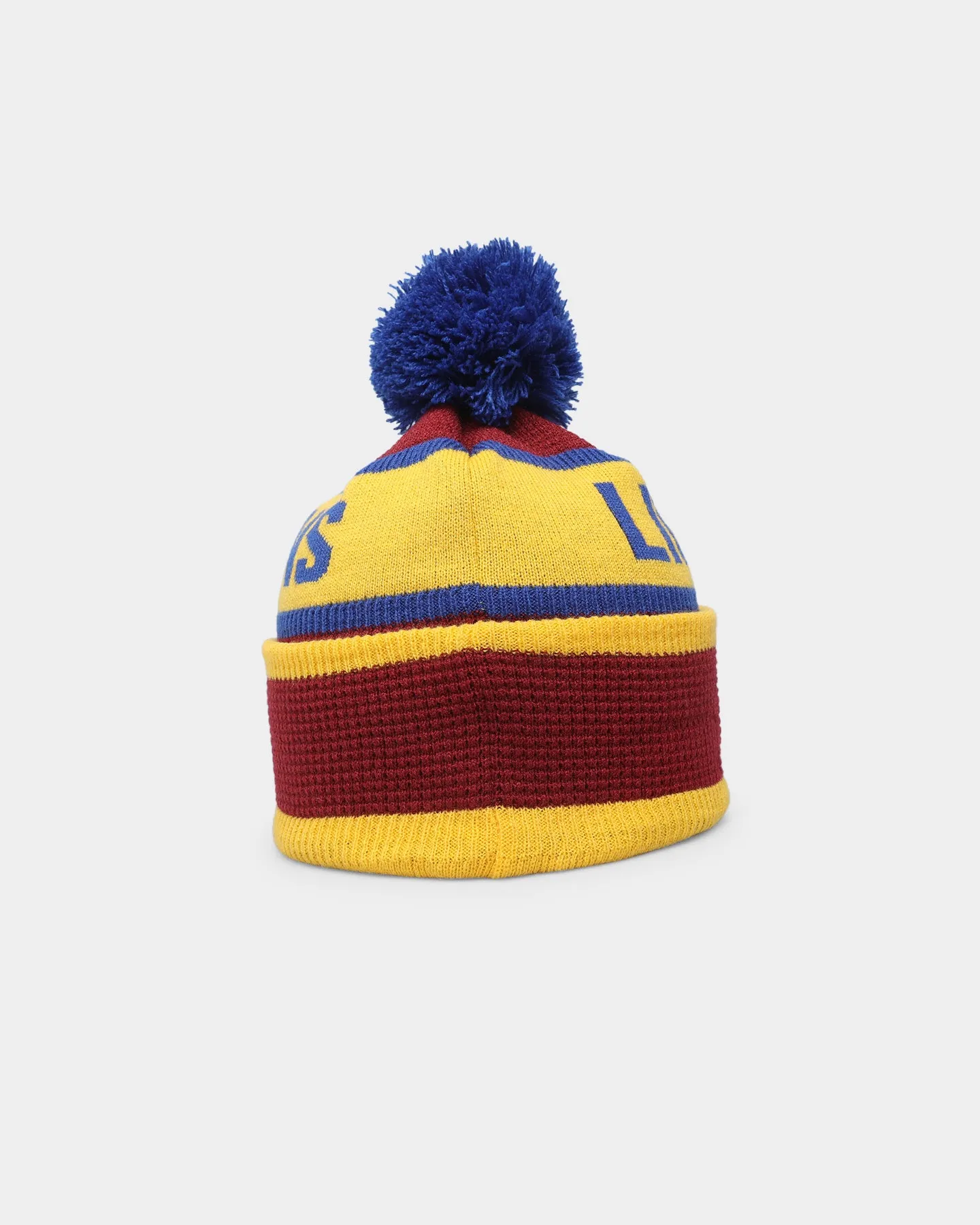 New Era Brisbane Lions 'AFL 2022' Pom Waffle Knit Beanie Dark Red