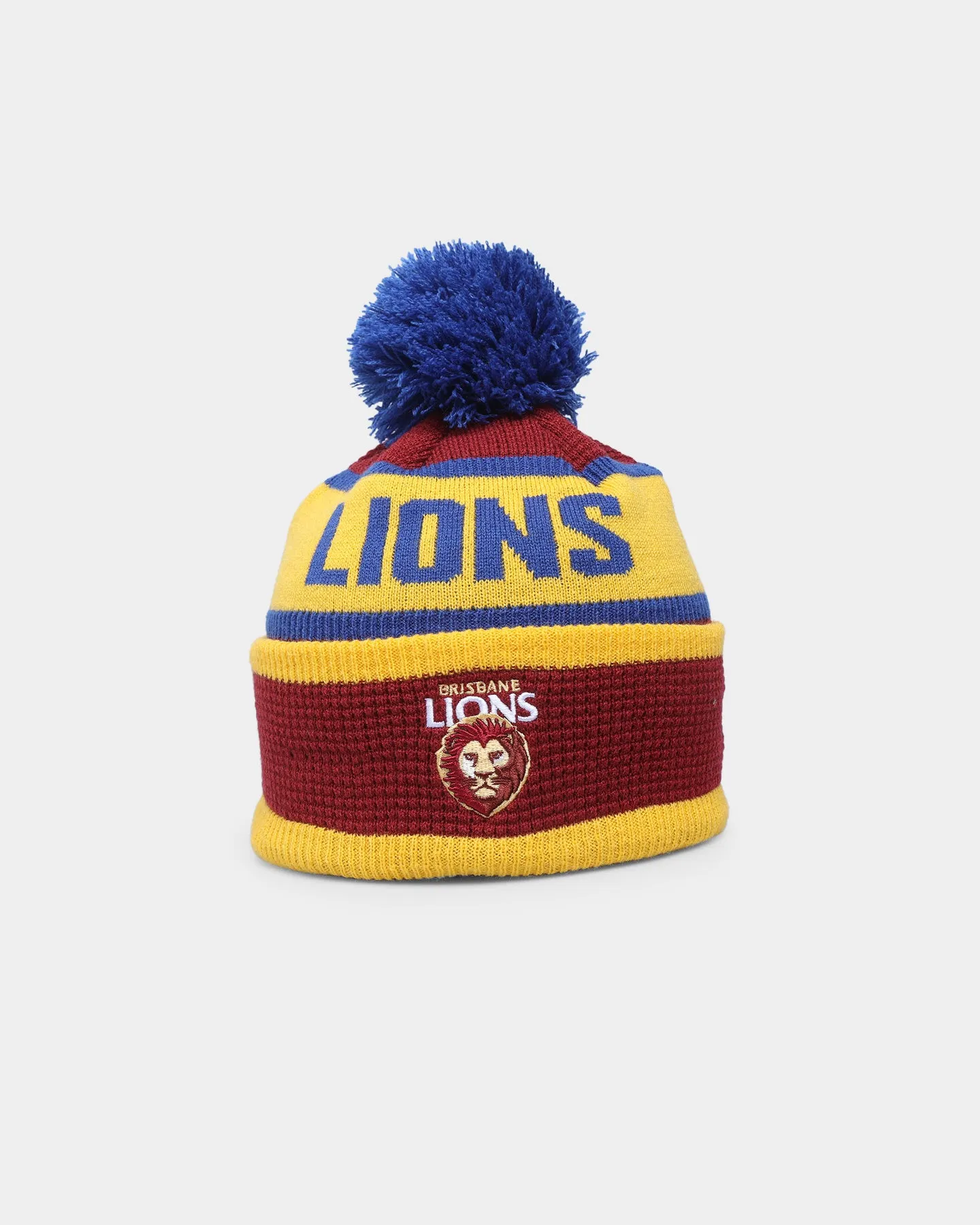 New Era Brisbane Lions 'AFL 2022' Pom Waffle Knit Beanie Dark Red