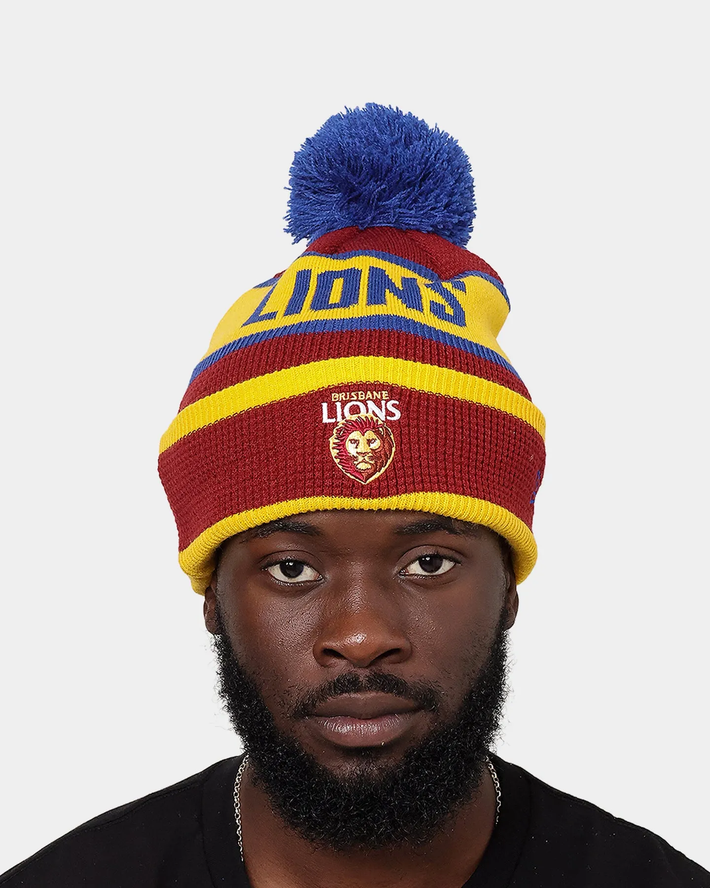 New Era Brisbane Lions 'AFL 2022' Pom Waffle Knit Beanie Dark Red