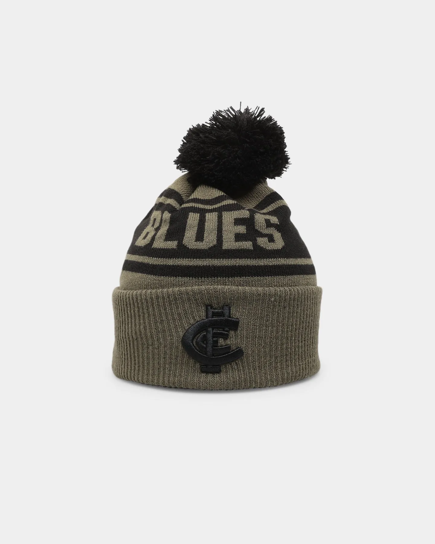 New Era Carlton Blues 'AFL '22 Olive' Pom Knit Beanie Green