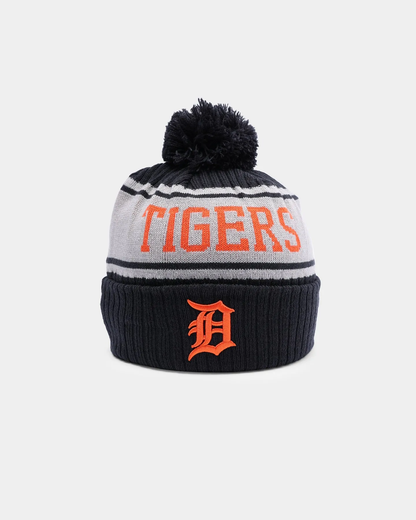 New Era Detroit Tigers Team Stripe Script Pom Beanie Team